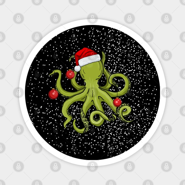 Christmas Kraken (Sparkly Snow) Magnet by Octopus Cafe